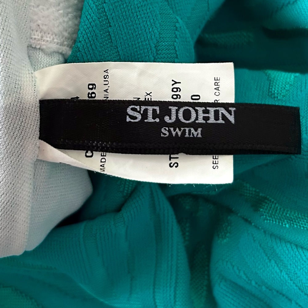 ST. JOHN SWIM Teal Textured V-Neck One Piece Henley Swimsuit Luxury Designer 10 - Picture 2 of 14